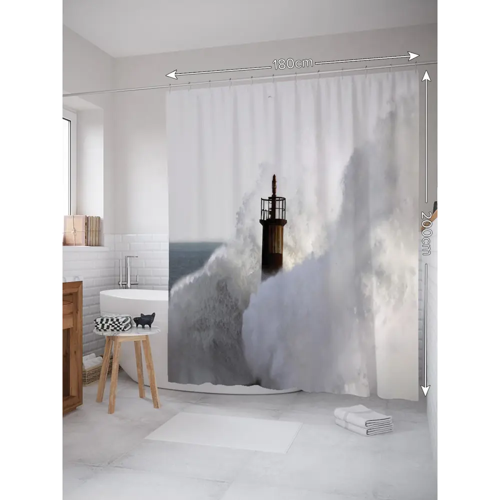 Фото 2 Шторка для ванной комнаты JoyArty sc_5456 200x180см цвет серый серебристый