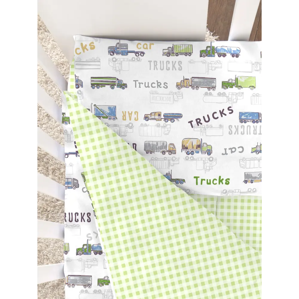 Фото 2 Постельное белье для ясельной кроватки Trucks green Фото 2 Постельное белье для ясельной кроватки Trucks green