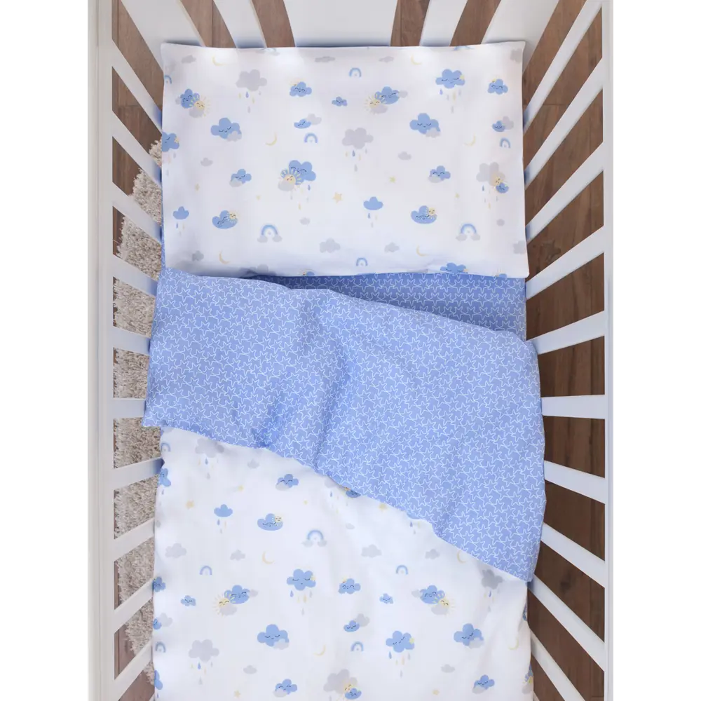 Фото Постельное белье для ясельной кроватки Облачко blue Фото Постельное белье для ясельной кроватки Облачко blue