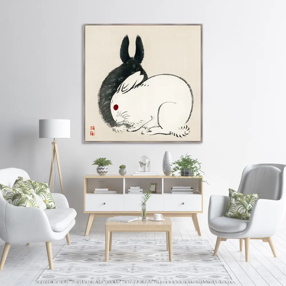 Фото 3 Картина в раме "Black and white rabbits, 1882г." 105x105 см