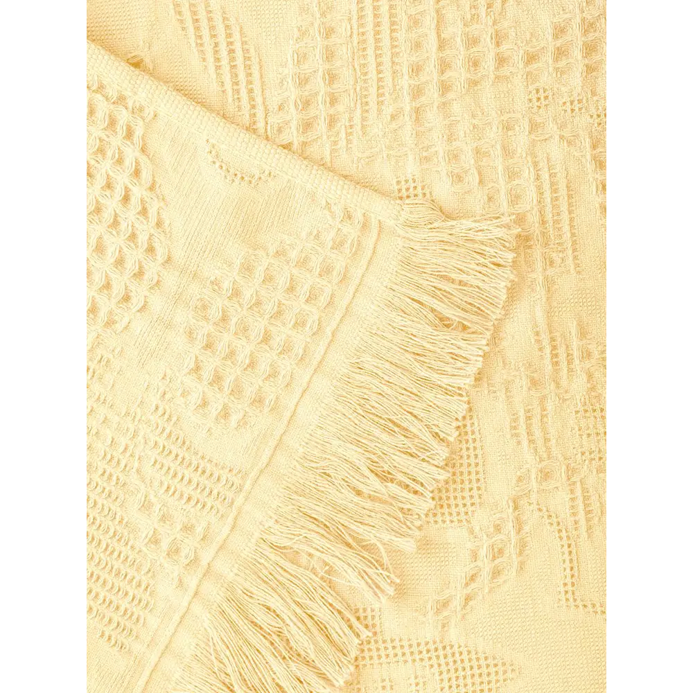 Фото 3 Покрывало Lucky Листья с бахромой U000423, 150x200 см, жаккард, цвет желтый