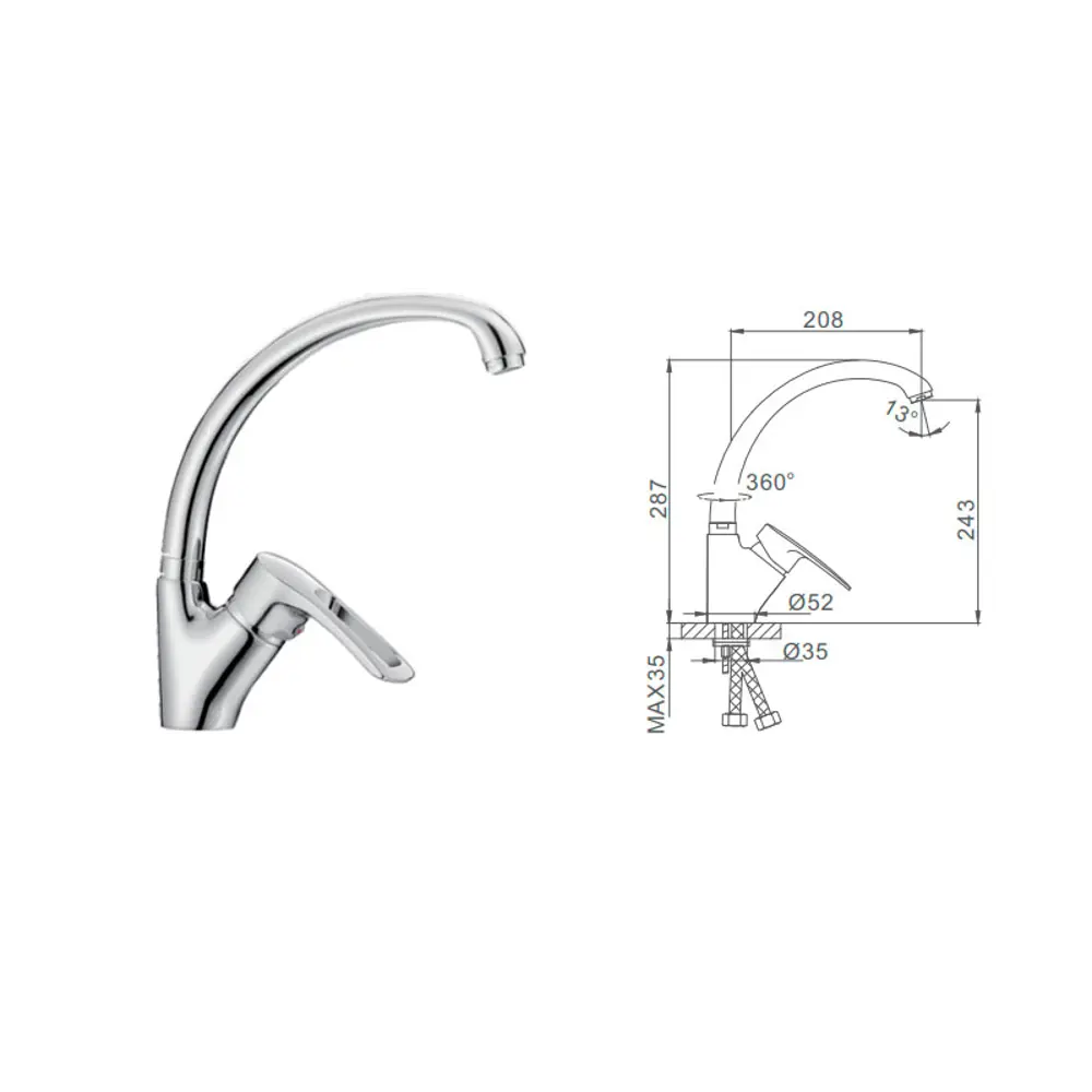 Фото 2 Однорычажный смеситель Frap F4166 24.3 см цвет хром