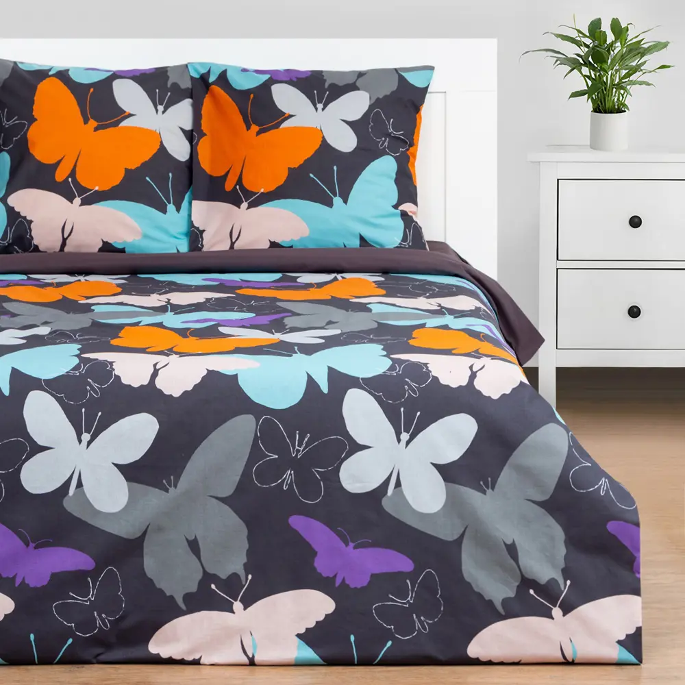 Фото Комплект постельного белья Этель «Butterflies» двуспальный, поплин, разноцветный