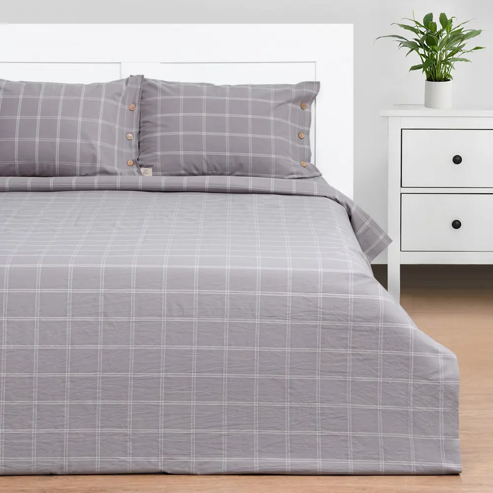 Фото Комплект постельного белья Этель «Клетка» (вид 1) евро, хлопок, разноцветный