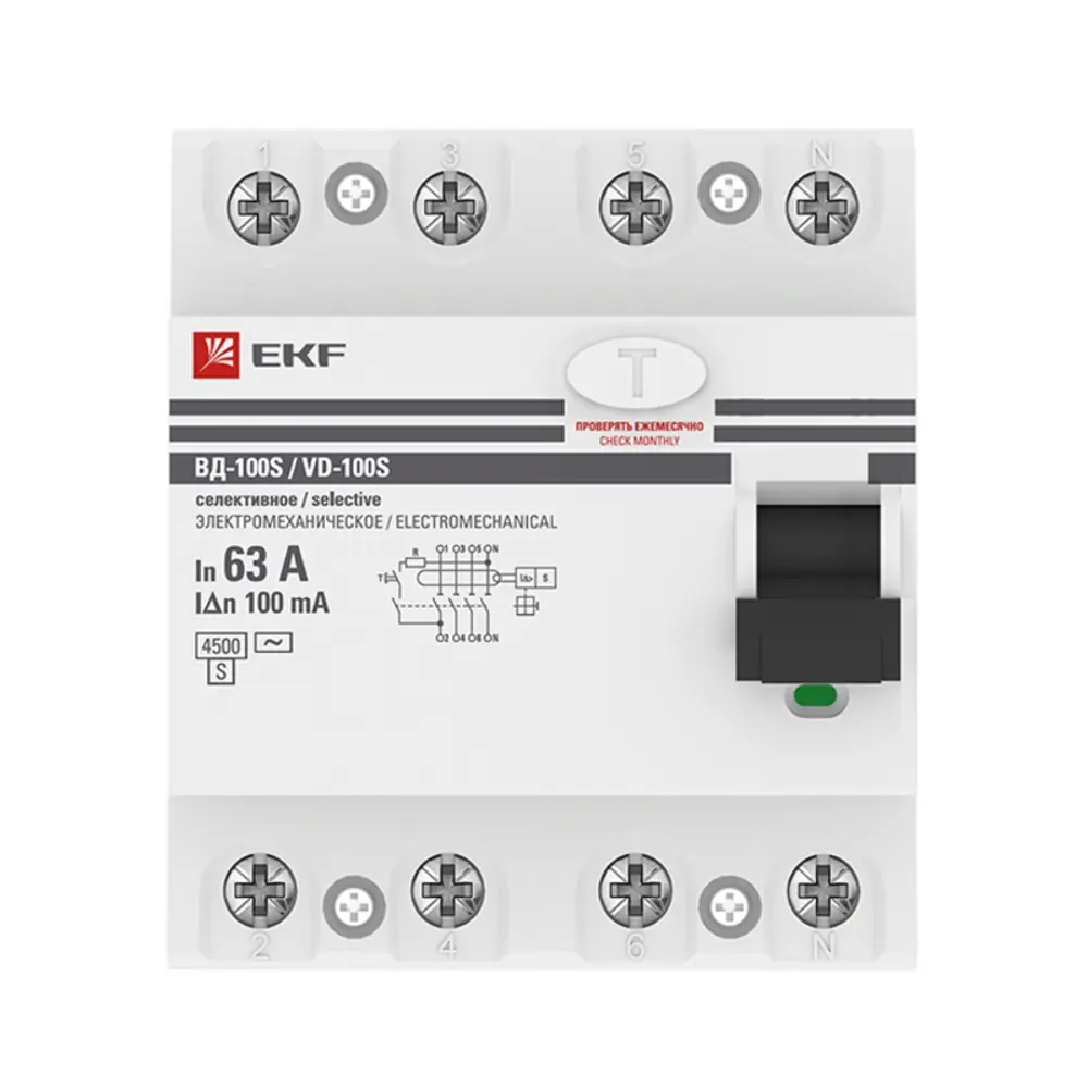 Фото 2 УЗО EKF PROxima ВД-100 S 4P 63 A 100 мА 4.5 кА AC elcb-4-63-100S-em-pro Фото 2 УЗО EKF PROxima ВД-100 S 4P 63 A 100 мА 4.5 кА AC elcb-4-63-100S-em-pro