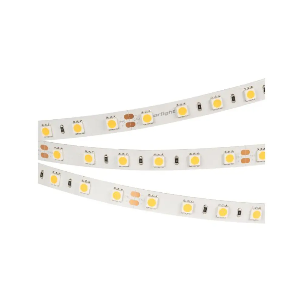 Фото Светодиодная лента ARLIGHT 008828(B) SMD 5060 60 диод/12 Вт/м 24 В IP20 5 м теплый белый свет Фото Светодиодная лента ARLIGHT 008828(B) SMD 5060 60 диод/12 Вт/м 24 В IP20 5 м теплый белый свет