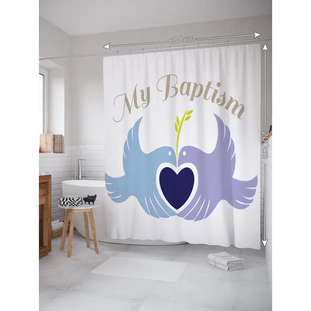 Фото 2 Шторка для ванной комнаты JoyArty sc_9594 200х180см цвет серый / серебристый