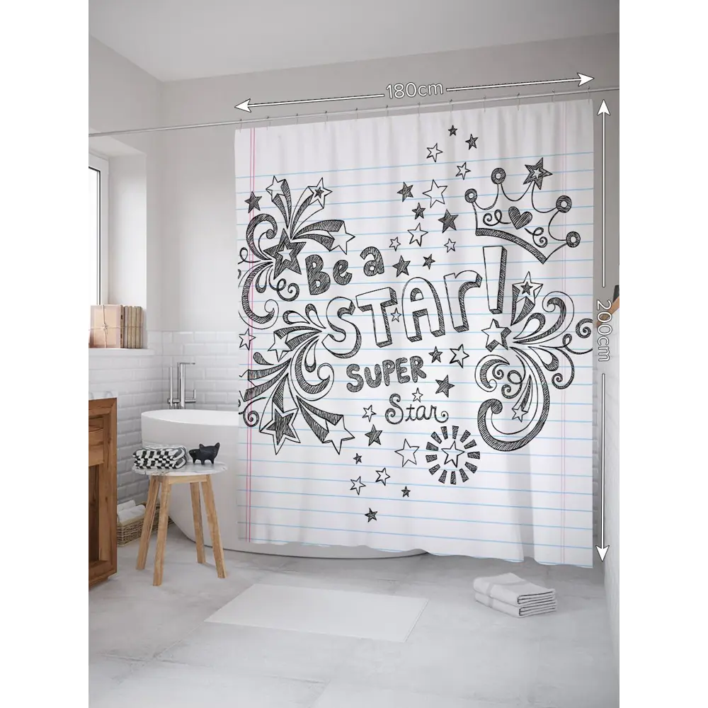 Фото 2 Шторка для ванной комнаты JoyArty sc_37300 200x180см цвет серый серебристый Фото 2 Шторка для ванной комнаты JoyArty sc_37300 200x180см цвет серый серебристый