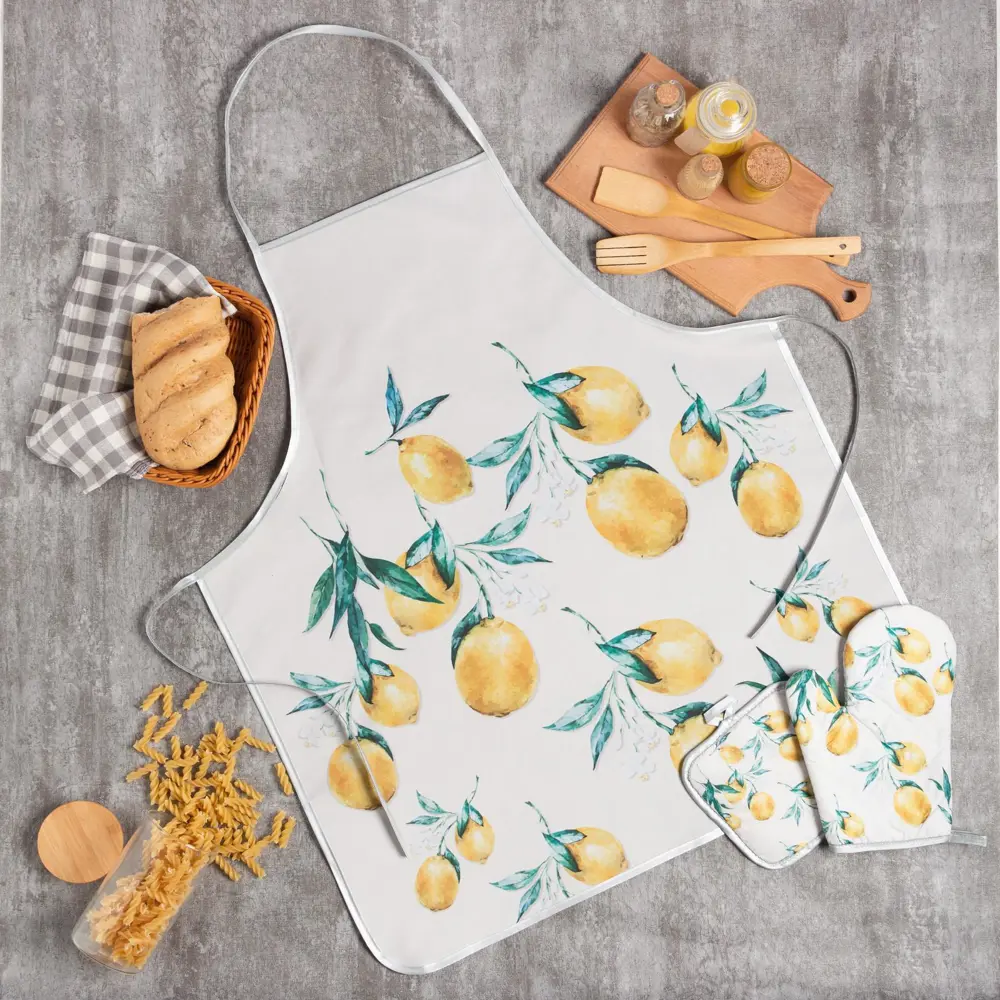 Фото Кухонный набор Доляна Lemon полиэстер прихватка 17x17 см рукавица 26x16 см фартук цвет белый 5985597 Фото Кухонный набор Доляна Lemon полиэстер прихватка 17x17 см рукавица 26x16 см фартук цвет белый 5985597