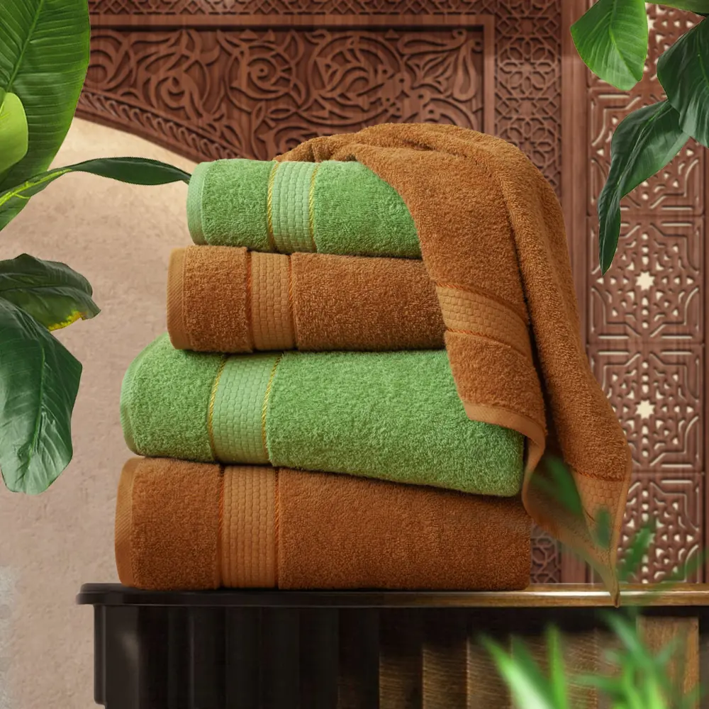 Фото 7 Набор из 4 полотенец Marrakesh 50x80 см 70x130 см цвет охра зеленый папоротник Фото 7 Набор из 4 полотенец Marrakesh 50x80 см 70x130 см цвет охра зеленый папоротник