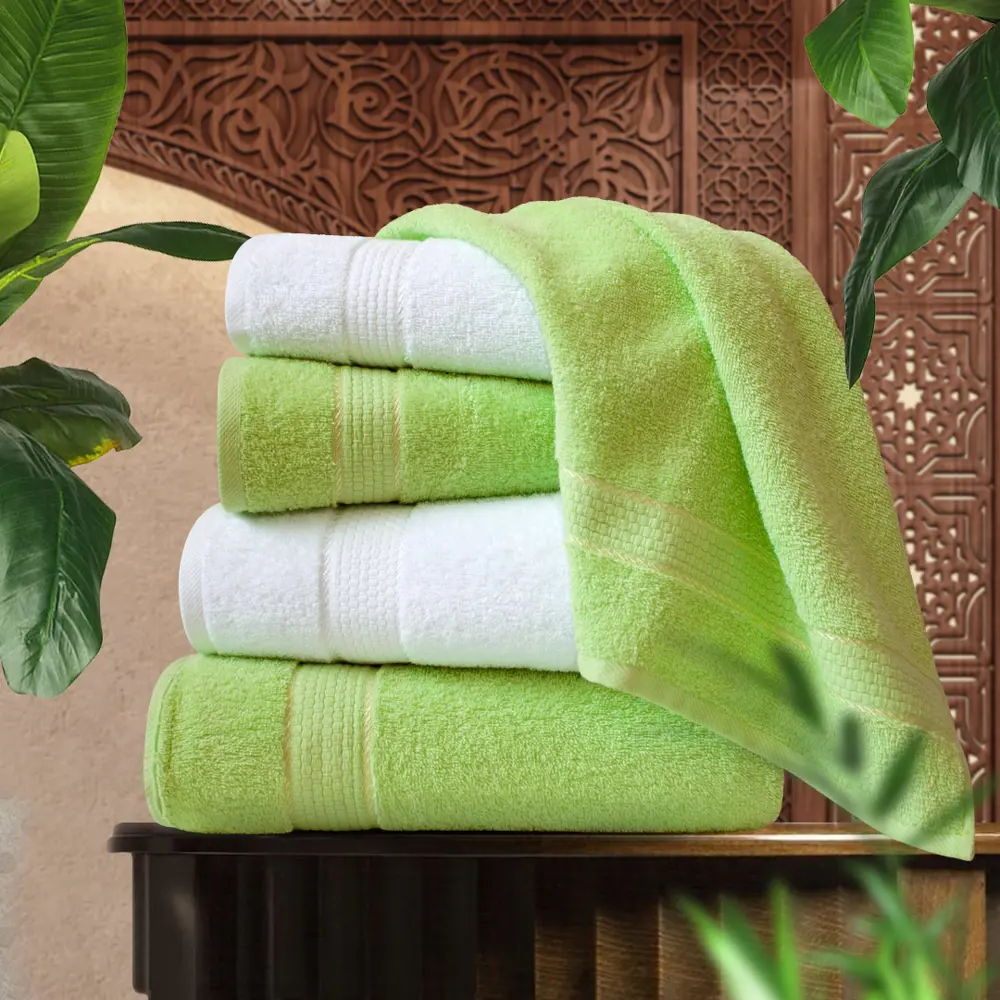 Фото Набор из 4 полотенец Marrakesh 50x80 см цвет белый нежно-оливковый Фото Набор из 4 полотенец Marrakesh 50x80 см цвет белый нежно-оливковый