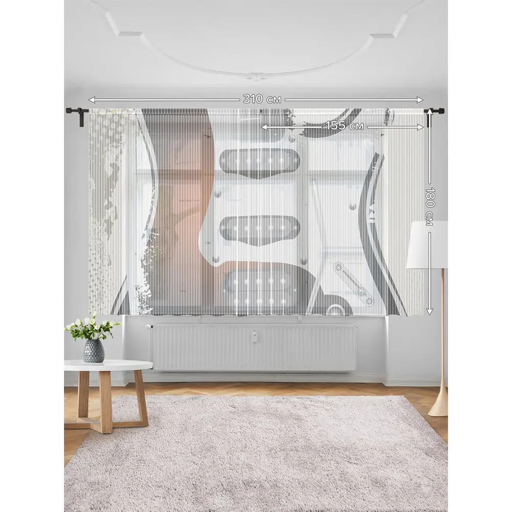 Фото 3 Тюль на шторной ленте для кухни Рок-Гитара 155х180 см цвет черный Фото 3 Тюль на шторной ленте для кухни Рок-Гитара 155х180 см цвет черный