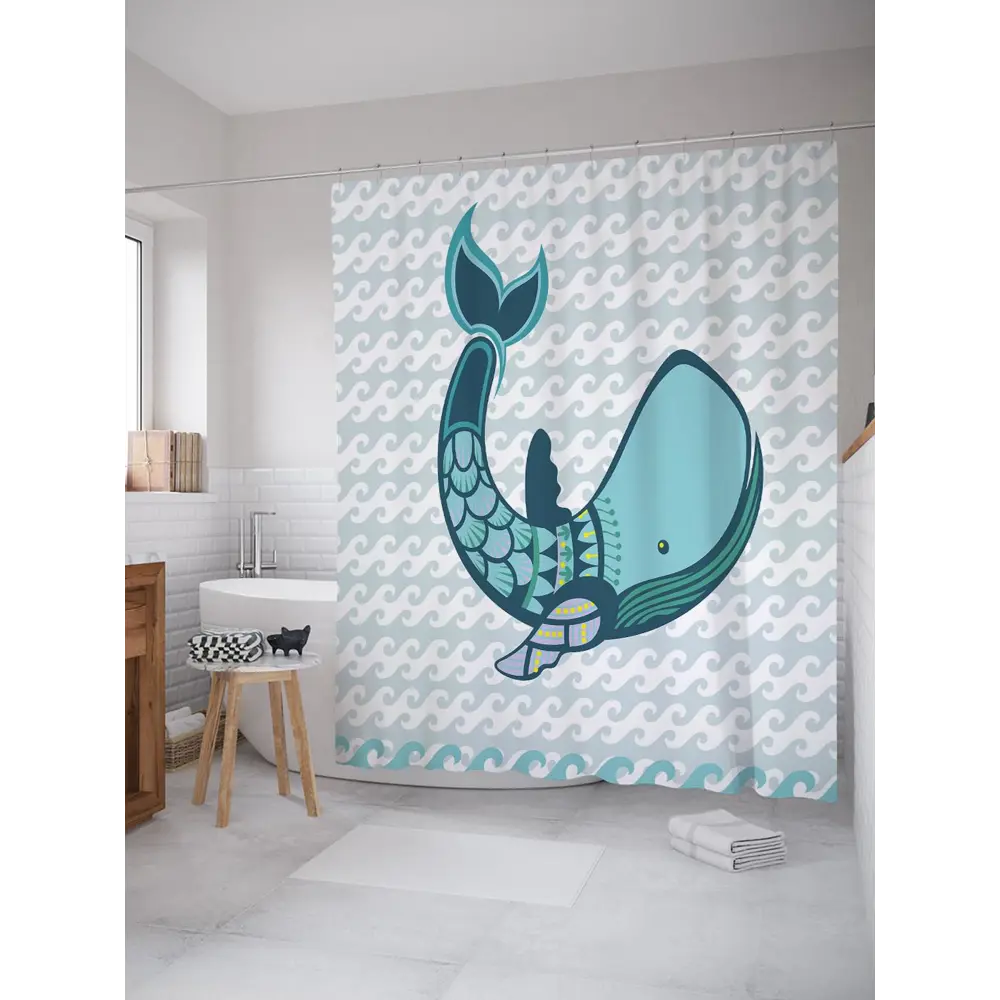 Фото Шторка для ванной комнаты JoyArty sc_23202 200x180см цвет синий