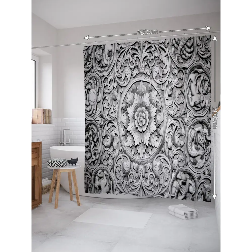 Фото 2 Шторка для ванной комнаты JoyArty sc_21103 200x180см цвет серый серебристый Фото 2 Шторка для ванной комнаты JoyArty sc_21103 200x180см цвет серый серебристый