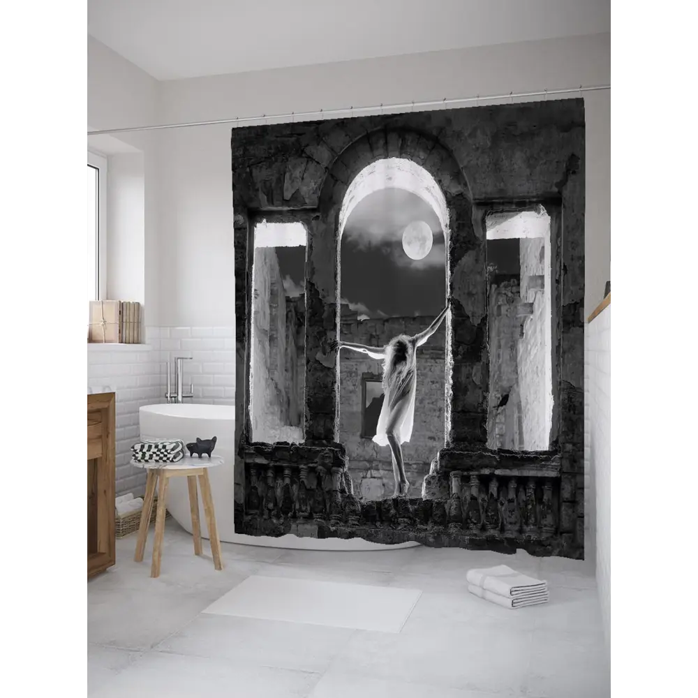 Фото Шторка для ванной комнаты JoyArty sc_27656 200x180см цвет серый серебристый