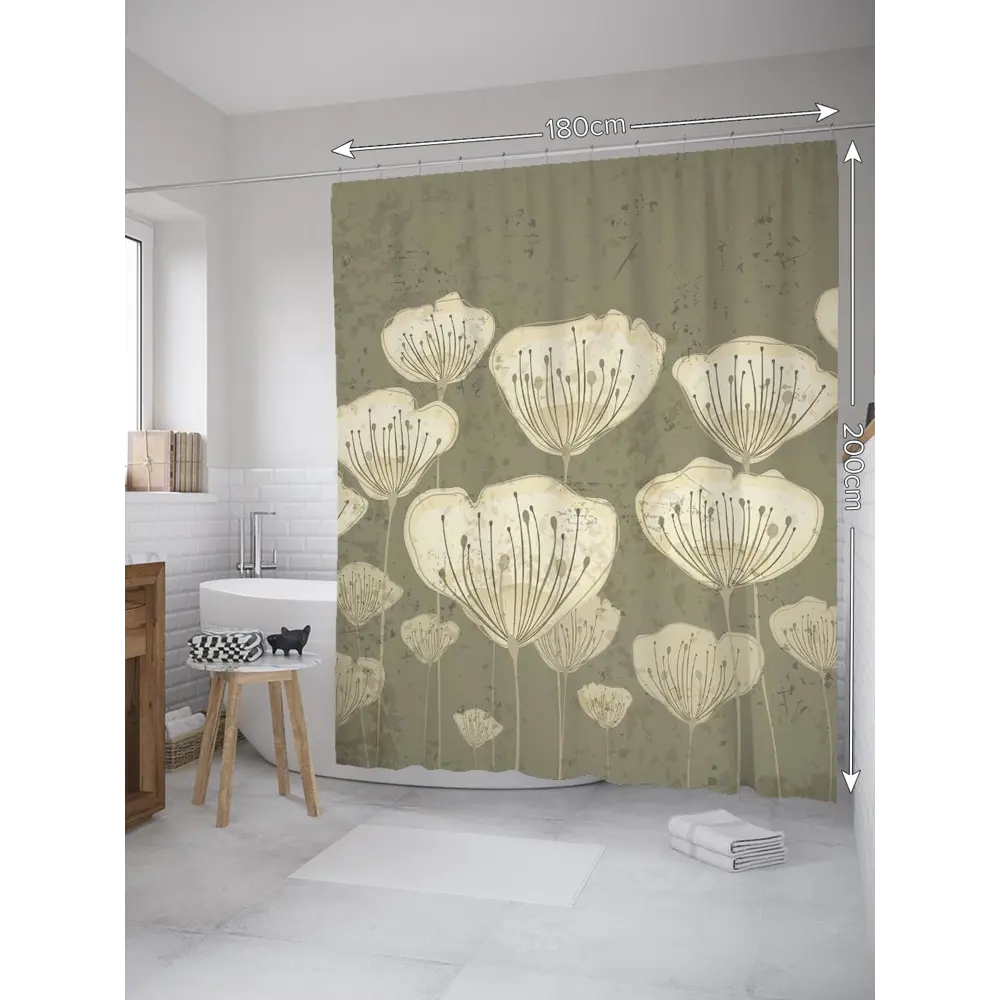 Фото 2 Шторка для ванной комнаты JoyArty sc_32380 200x180см цвет серый серебристый Фото 2 Шторка для ванной комнаты JoyArty sc_32380 200x180см цвет серый серебристый