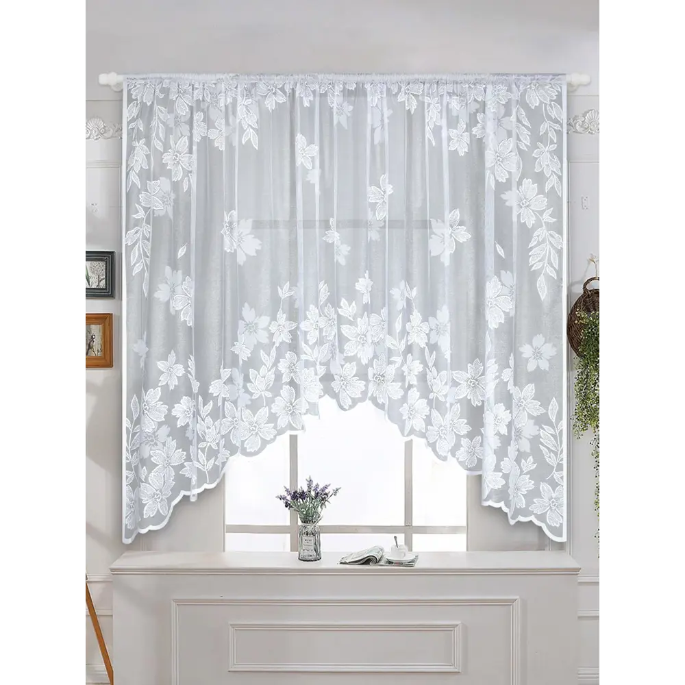 Фото 7 Тюль на шторной ленте для кухни Арка 300х170 рисунок цветочный цвет белый Фото 7 Тюль на шторной ленте для кухни Арка 300х170 рисунок цветочный цвет белый