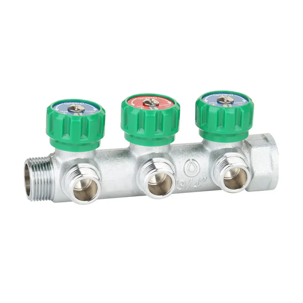 Фото Коллектор Gappo с регулирующими вентилями 3/4"x1/2"x3 выхода