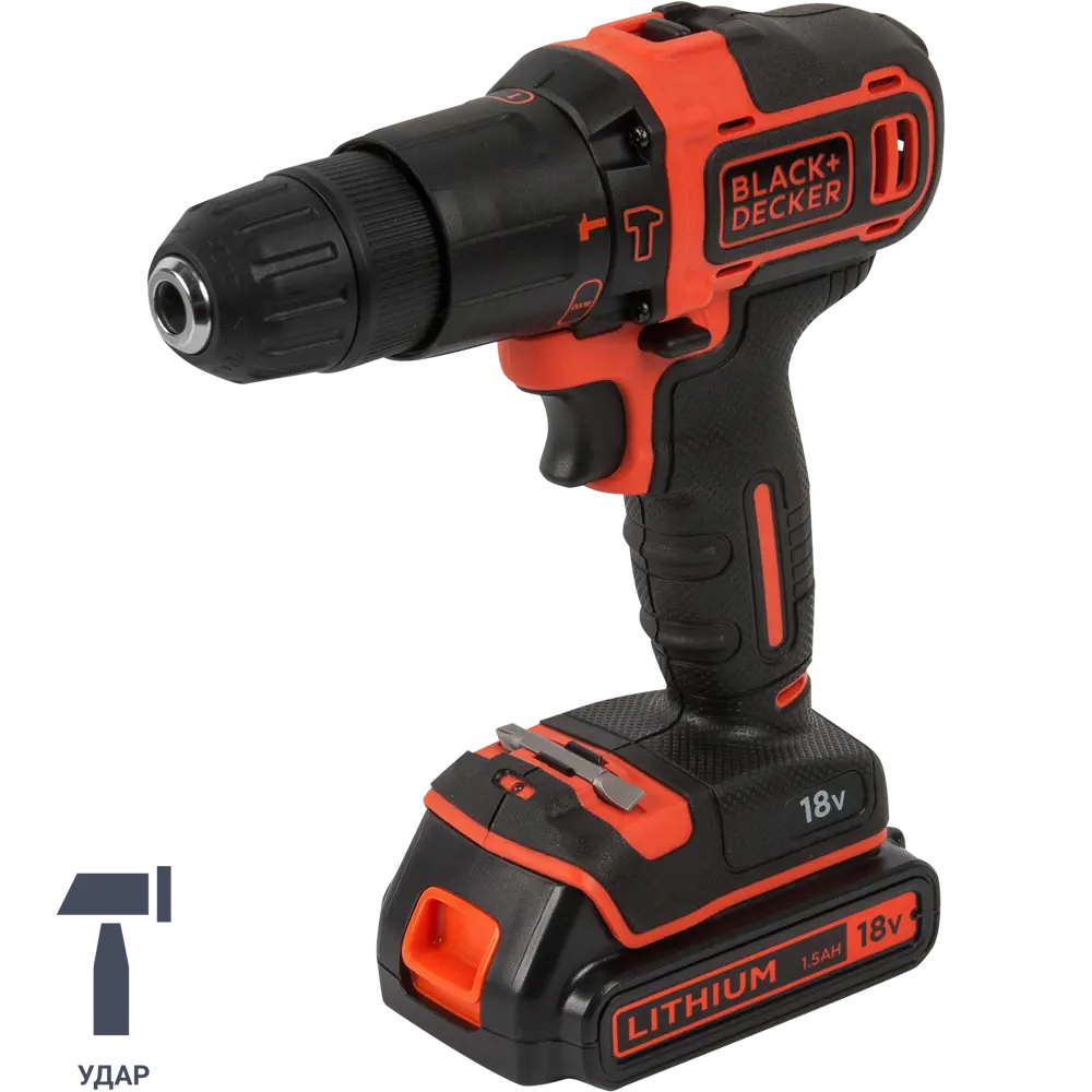 Фото Дрель-шуруповерт аккумуляторная ударная Black&Decker BDCHD18KBQW, 18 В Li-ion 2x1.5 Ач Фото Дрель-шуруповерт аккумуляторная ударная Black&Decker BDCHD18KBQW, 18 В Li-ion 2x1.5 Ач