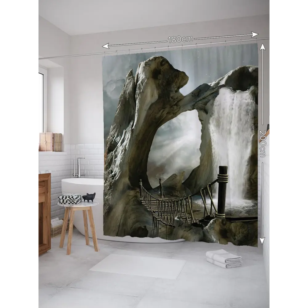 Фото 2 Шторка для ванной комнаты JoyArty sc_3367 200x180см цвет серый серебристый