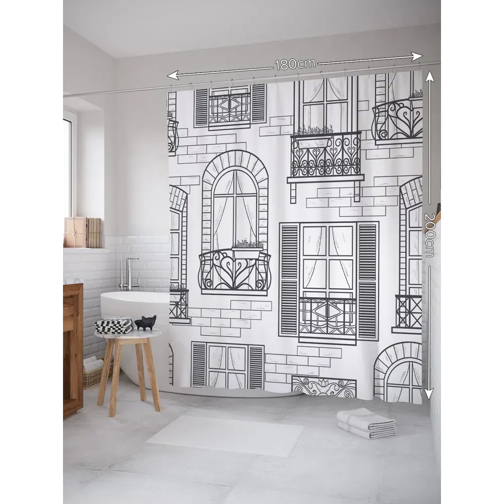 Фото 2 Шторка для ванной комнаты JoyArty sc_2923 200x180см цвет серый серебристый Фото 2 Шторка для ванной комнаты JoyArty sc_2923 200x180см цвет серый серебристый