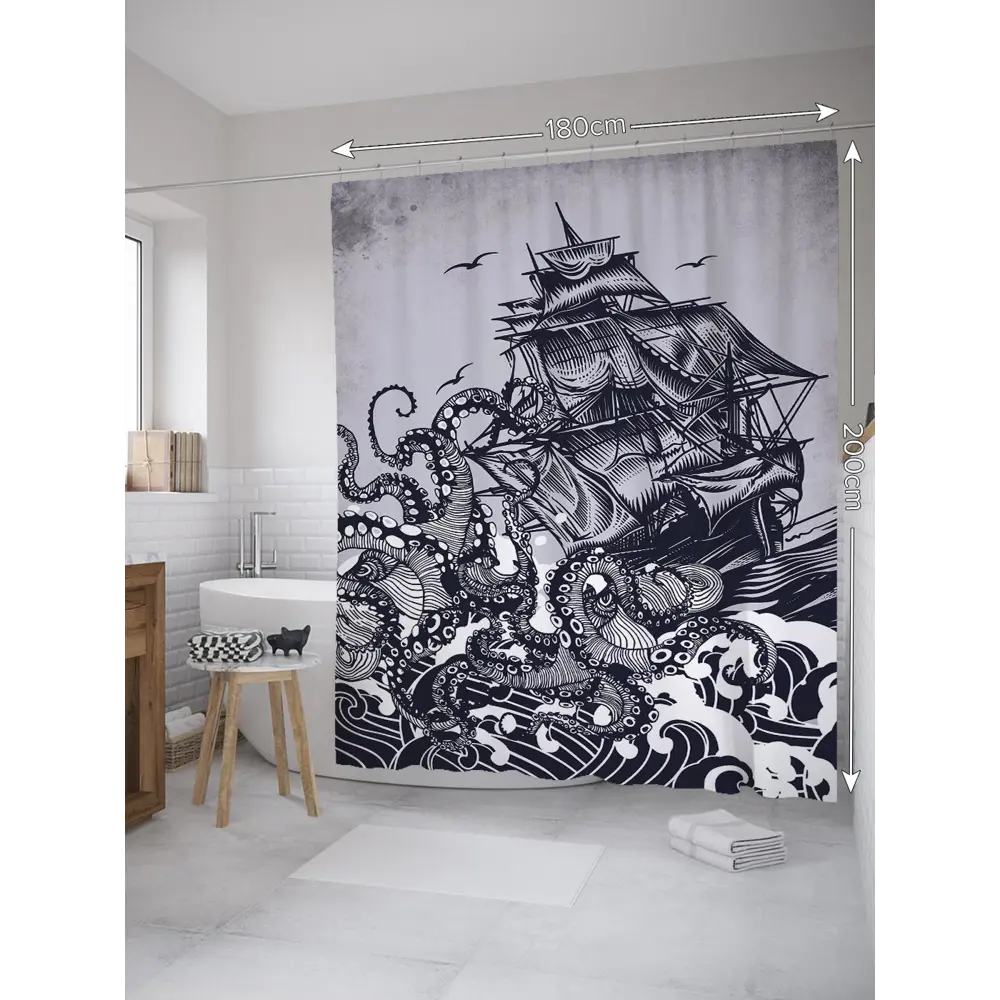 Фото 2 Шторка для ванной комнаты JoyArty sc_7953 200x180см цвет серый серебристый