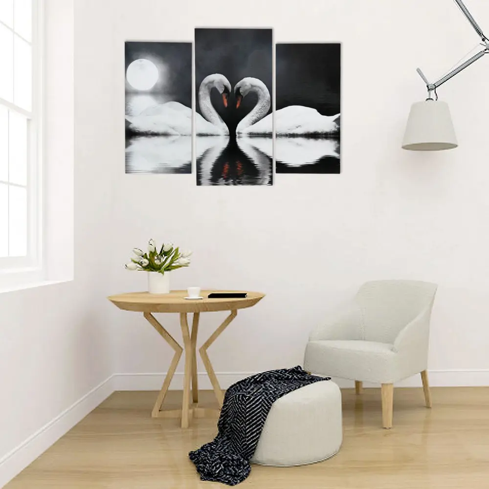 Фото 4 Картина модульная на подрамнике "Лебеди в ночи" 2шт-25x50. 1шт-30x60 ;60*80 см