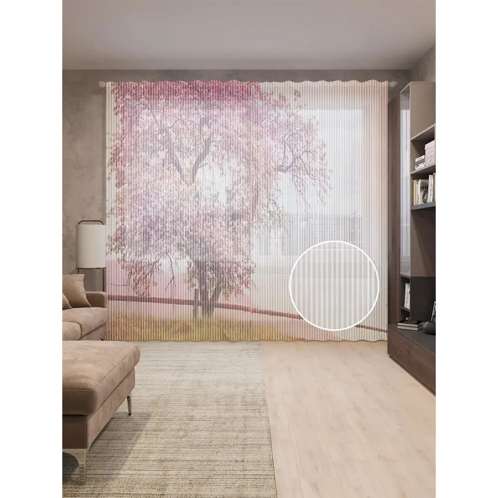 Фото Тюль на шторной ленте Дерево здоровья 310х265 см рисунок растительный цвет фиолетовый