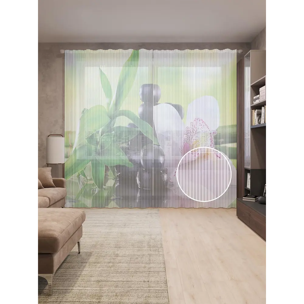 Фото Тюль на шторной ленте Цветок орхидеи 310х265 см рисунок растительный цвет зеленый