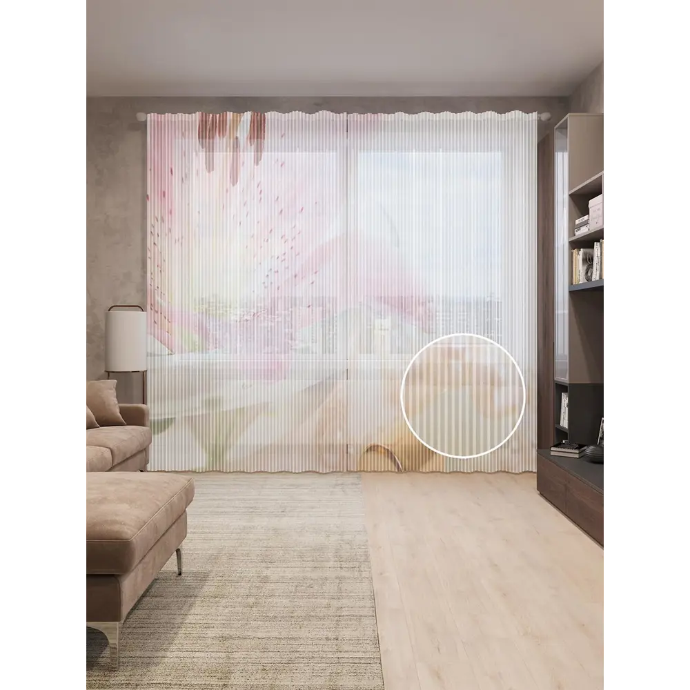 Фото Тюль на шторной ленте Женская слабость 310х265 см рисунок растительный цвет розовый