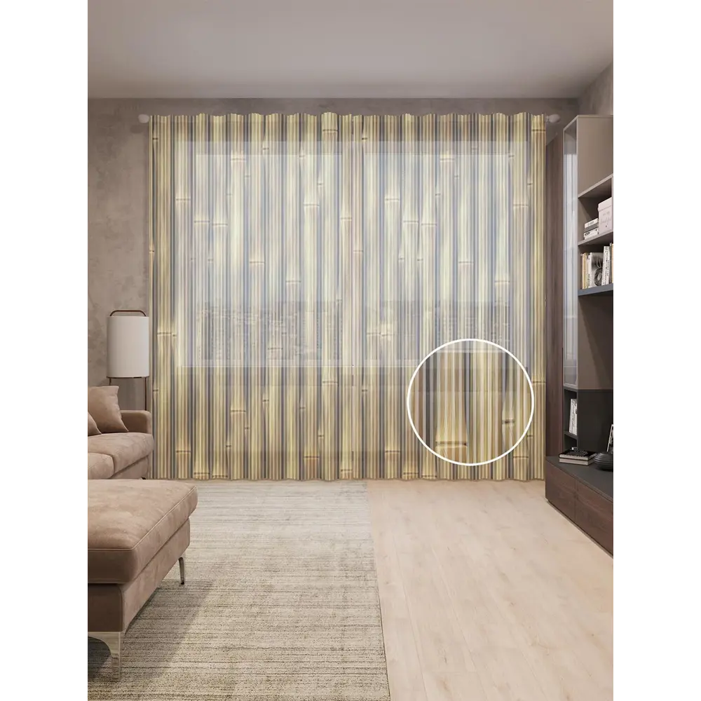 Фото Тюль на шторной ленте Бамбуковая преграда 310х265 см рисунок растительный цвет зеленый