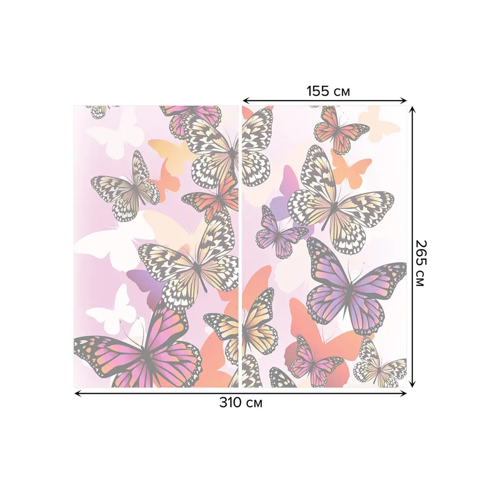 Фото 3 Тюль на шторной ленте Бабочки стремятся к цели 310х265 см рисунок природный цвет фиолетовый