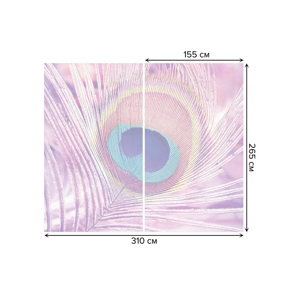 Фото 3 Тюль на шторной ленте Большое перо 310х265 см рисунок природный цвет фиолетовый