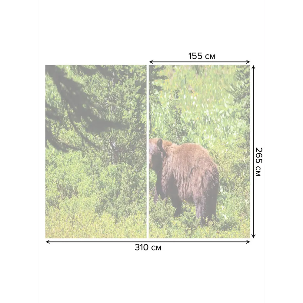 Фото 3 Тюль на шторной ленте Медведь в лесу 310х265 см цвет зеленый Фото 3 Тюль на шторной ленте Медведь в лесу 310х265 см цвет зеленый