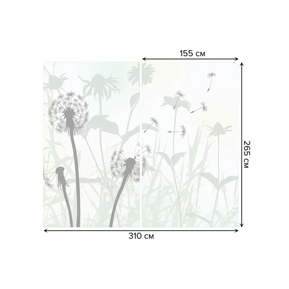 Фото 3 Тюль на шторной ленте Свободные одуванчики 310х265 см рисунок растительный цвет зеленый