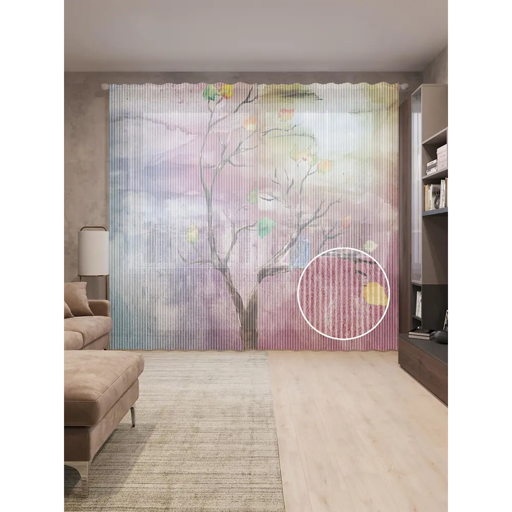 Фото Тюль на шторной ленте Темные ночи 310х265 см рисунок растительный цвет фиолетовый