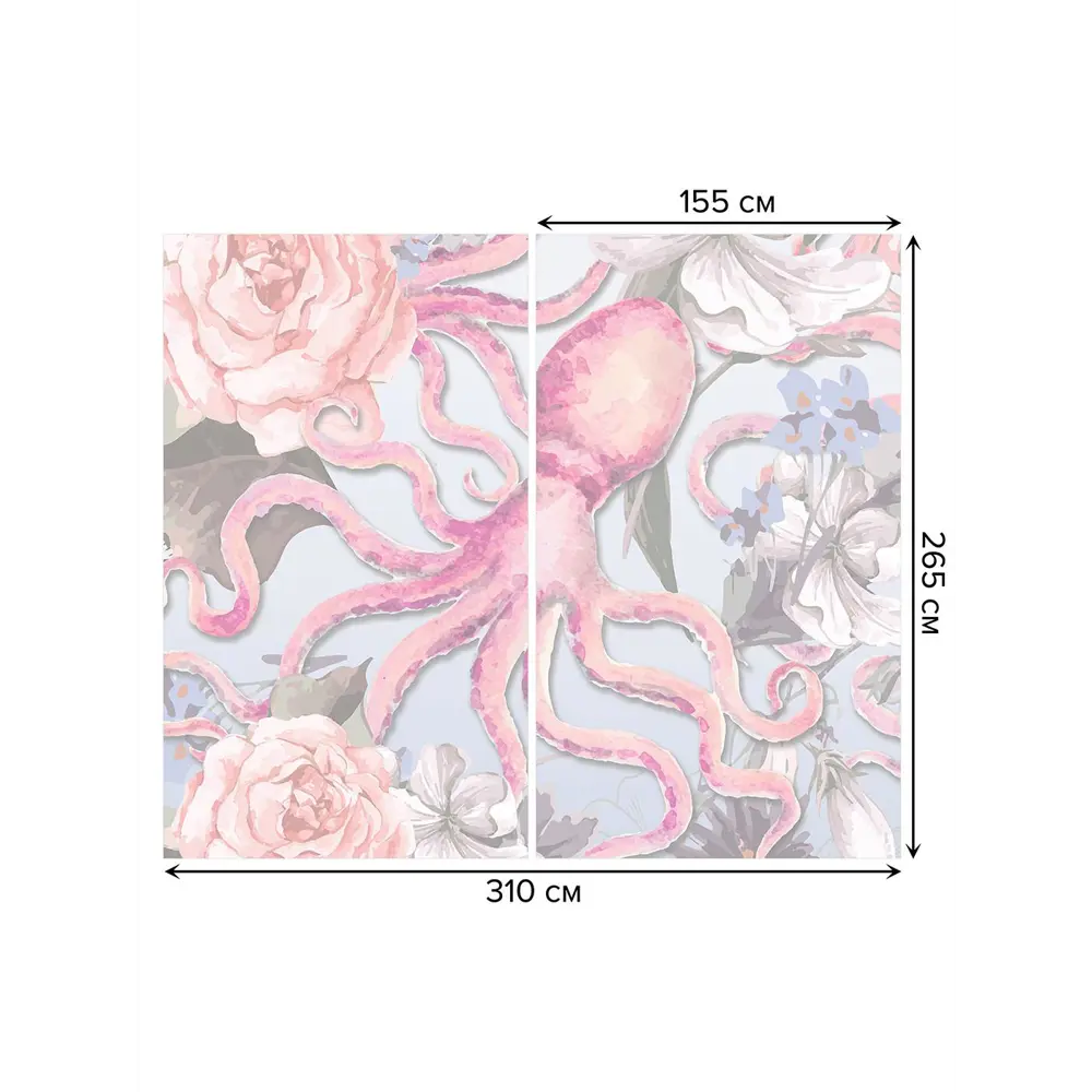 Фото 3 Тюль на шторной ленте Красивый осьминог с цветами 310х265 см рисунок природный цвет розовый Фото 3 Тюль на шторной ленте Красивый осьминог с цветами 310х265 см рисунок природный цвет розовый