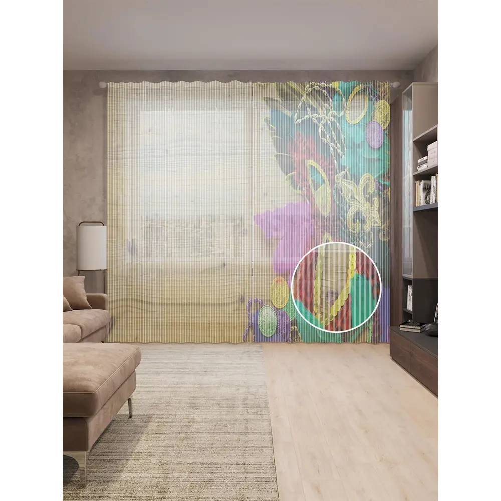 Фото Тюль на шторной ленте Красочное рукоделие 310х265 см цвет светло-коричневый Фото Тюль на шторной ленте Красочное рукоделие 310х265 см цвет светло-коричневый