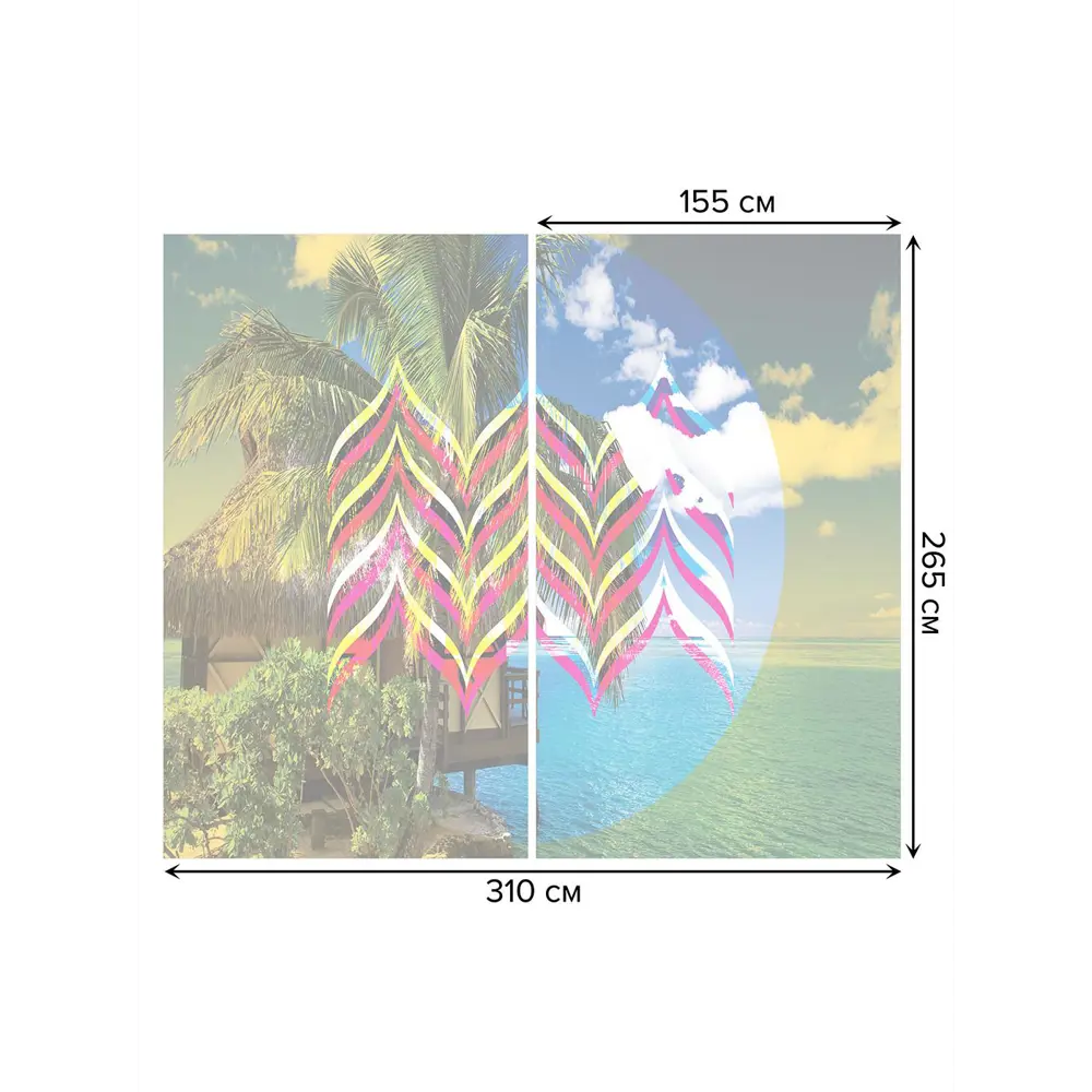 Фото 3 Тюль на шторной ленте Пальма у бунгало 310х265 см рисунок природный цвет синий Фото 3 Тюль на шторной ленте Пальма у бунгало 310х265 см рисунок природный цвет синий