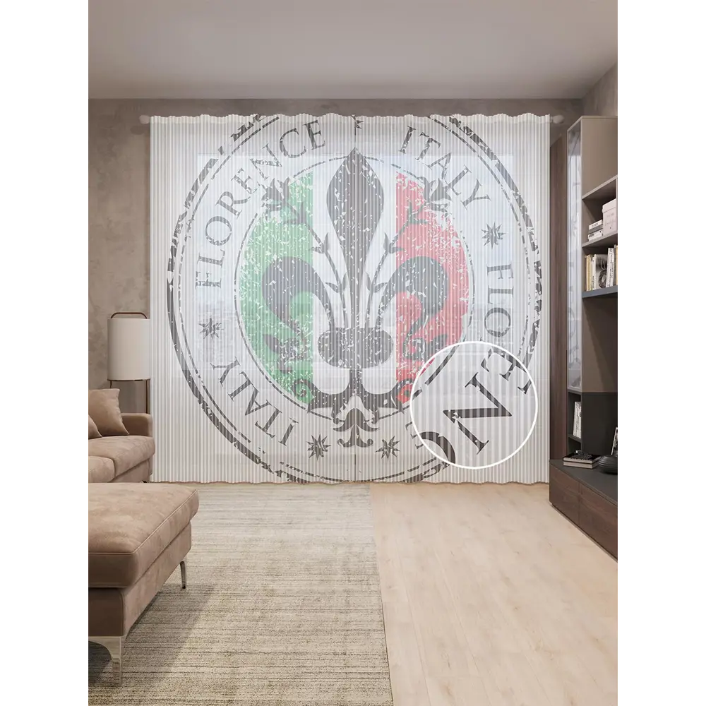 Фото Тюль на шторной ленте Герб Флоренсии 310х265 см цвет зеленый