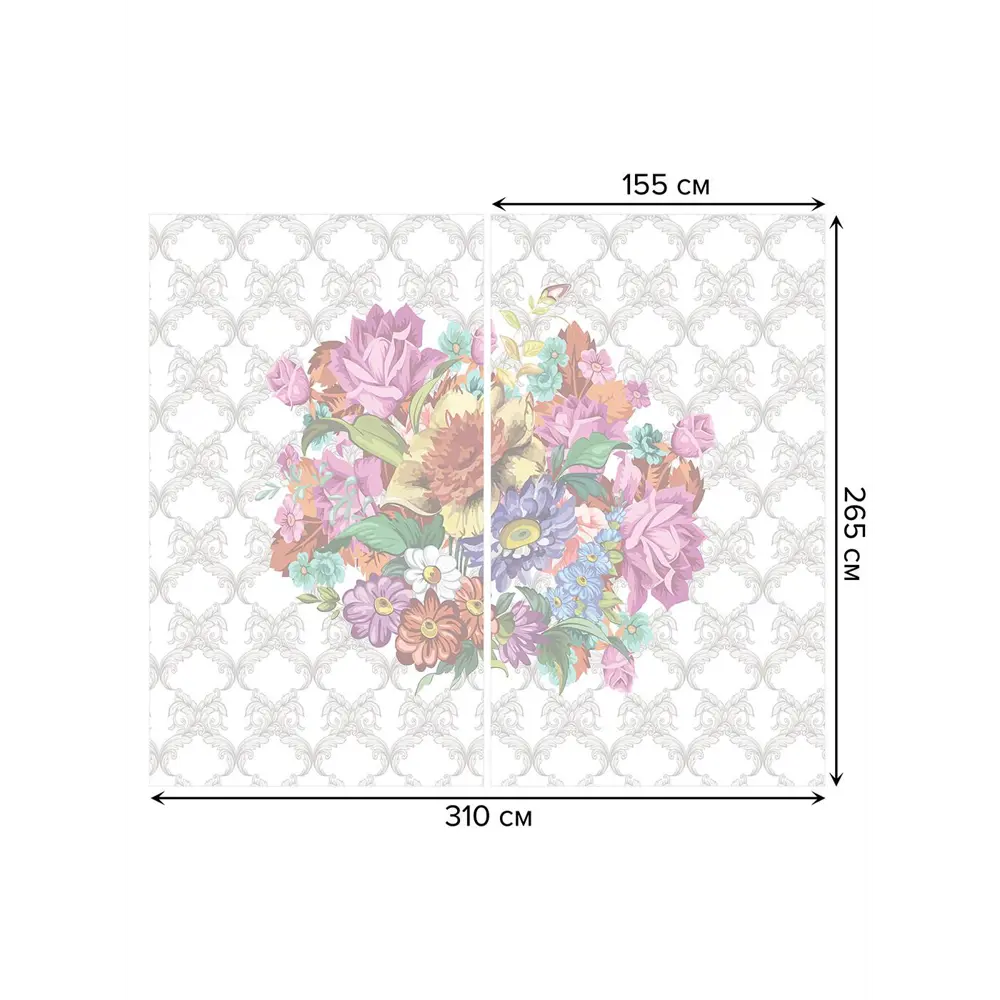 Фото 3 Тюль на шторной ленте Букет на решетке 310х265 см рисунок растительный цвет розовый