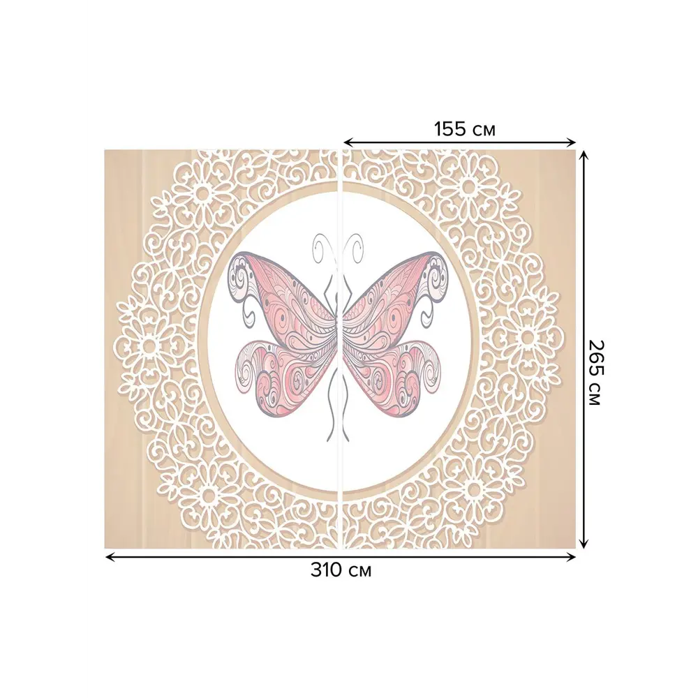 Фото 3 Тюль на шторной ленте Настенная бабочка 310х265 см цвет красный