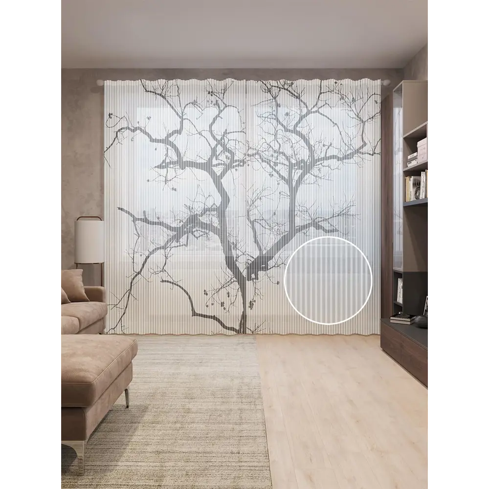 Фото Тюль на шторной ленте Черное дерево 310х265 см рисунок растительный цвет черный