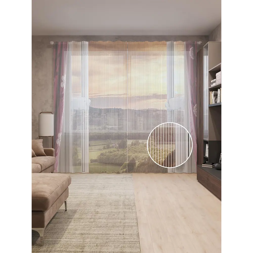 Фото Тюль на шторной ленте Окно к свежему воздуху 310х265 см рисунок природный цвет коричневый