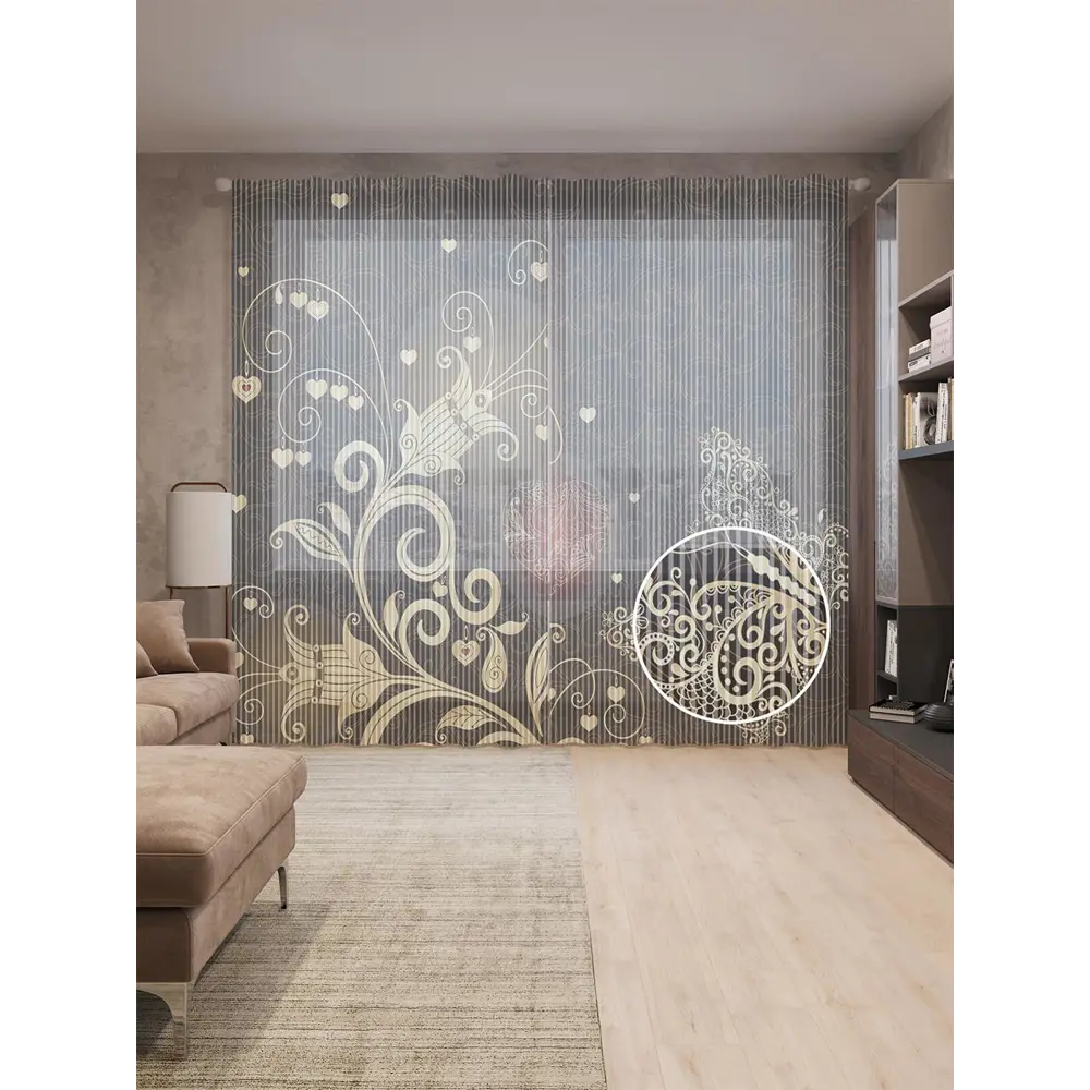 Фото Тюль на шторной ленте Винтажная бабочка 310х265 см рисунок растительный цвет черный