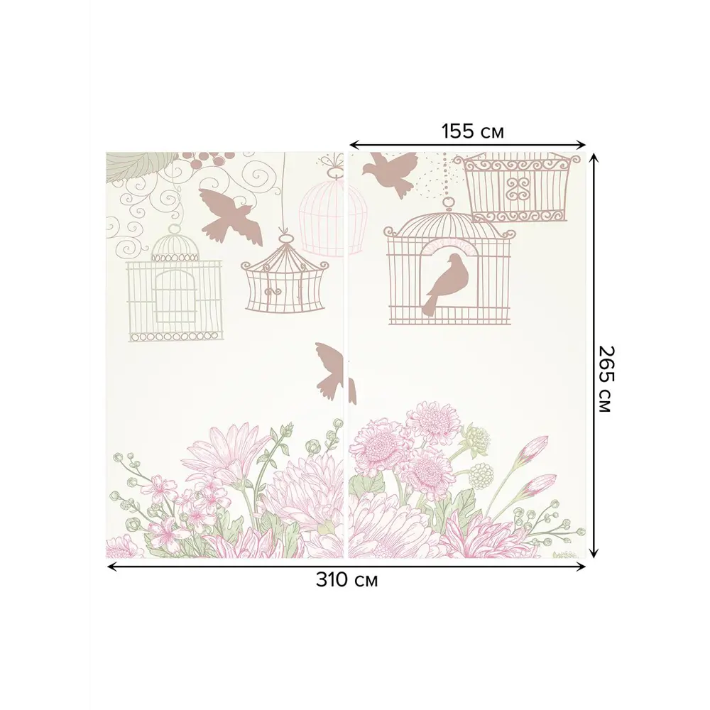 Фото 3 Тюль на шторной ленте Сад с птичьими клетками 310х265 см рисунок растительный цвет светло-розовый Фото 3 Тюль на шторной ленте Сад с птичьими клетками 310х265 см рисунок растительный цвет светло-розовый
