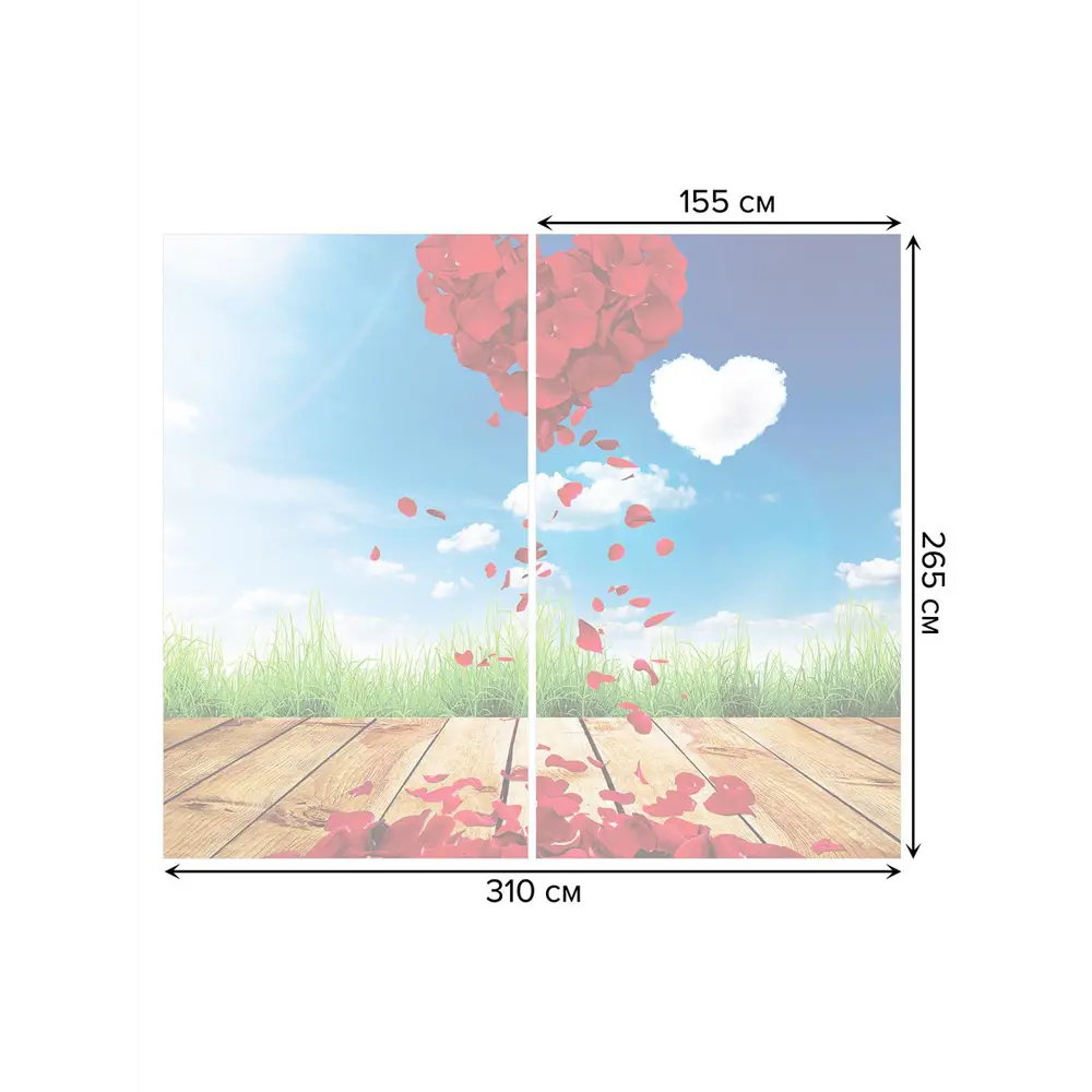 Фото 3 Тюль на шторной ленте Сердечки из лепестков 310х265 см цвет красный