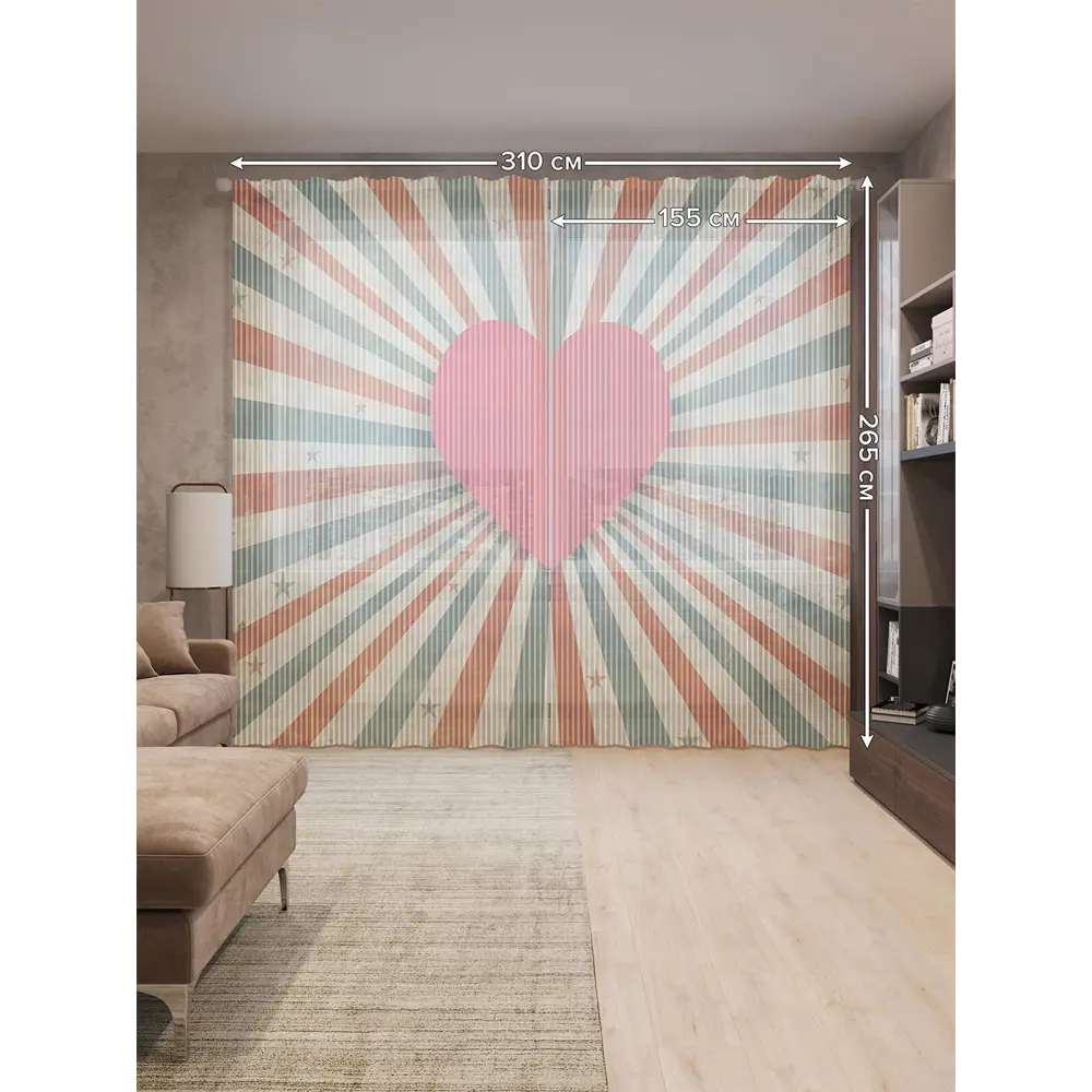 Фото 2 Тюль на шторной ленте Концентрация любви 310х265 см цвет красный