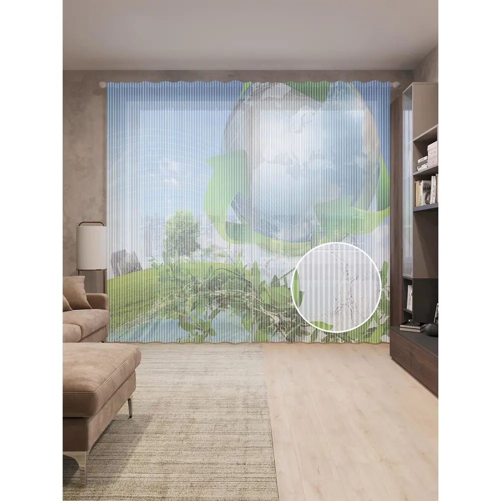 Фото Тюль на шторной ленте Круговорот природы 310х265 см рисунок растительный цвет зеленый