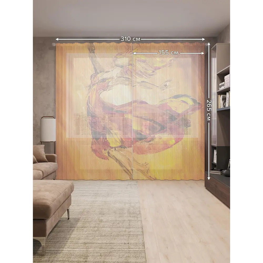 Фото 2 Тюль на шторной ленте Танец в луче света 310х265 см цвет оранжевый